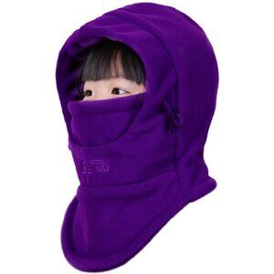 🆕 Kids Fleece Balaclava Purple Ski Face Mask Windproof Winter Hat Neck Warmer